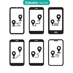 Smartphone Screen with Map Pin Route Flat Icon Vector, Mobile Navigation Symbol, GPS Location Illustration