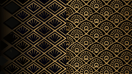 Elegant art deco geometric patterns in gold and black