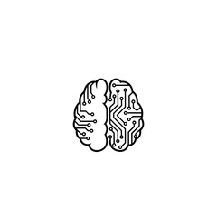 Stylized brain illustration with circuit board design on half of the brain