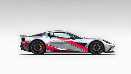 Vector clipart of a sleek sports car with bold racing stripes, modern flat minimal style automobile design isolated on white with no shadow