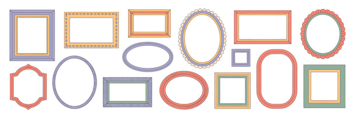 Collection of Empty Picture Frames in Various Shapes and Colors for Art Photography or Display Purposes