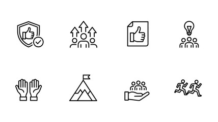 Business Vector Icons Pack representing Teamwork Success and Growth Potential with Modern Minimalist Line Art Designs