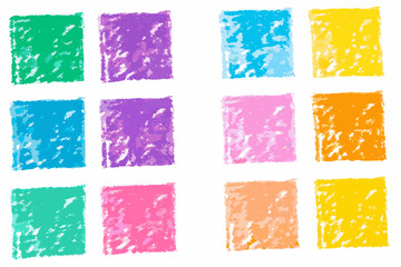 Collection of colorful crayon swatches on a white background