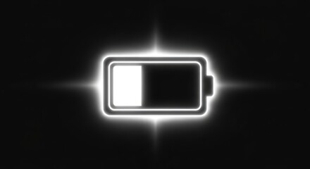 White glowing battery icon on black, charge level indication