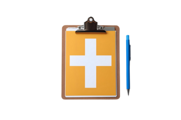 a medical clipboard with a plus symbol, showing health and medical care, and a modern elegant design.