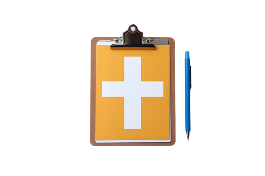 a medical clipboard with a plus symbol, showing health and medical care, and a modern elegant design.
