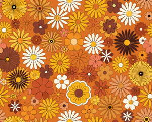 Retro flower power pattern in warm autumn colors