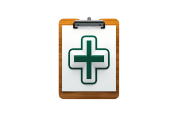 a medical clipboard, and the plus symbol, is depicting health and modern care, illustrating a clean and artistic illustration.