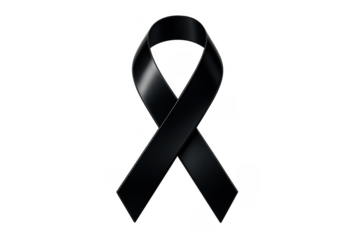Black Awareness Ribbon Representing Mourning and Grief on Transparent Background