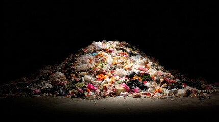Garbage pile in darkness, a stark representation of waste and environmental pollution