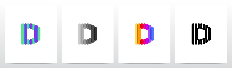 Colorful Transparent Stripes Overlay Lines Letter Initial Logo Design D