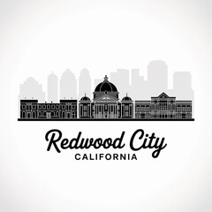 Redwood City California Skyline Silhouette &mdash; A Bay Area Peninsula City Vector Illustration