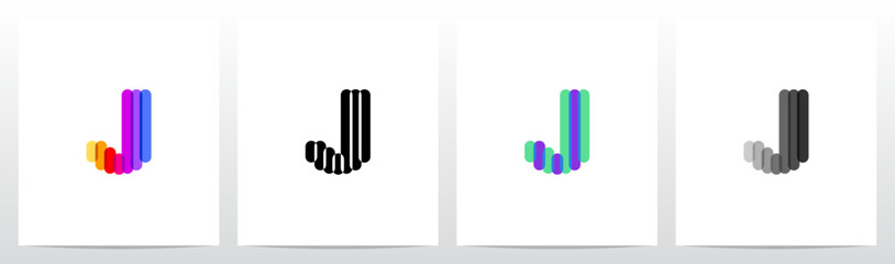 Colorful Transparent Stripes Overlay Lines Letter Initial Logo Design J