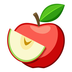 Fresh, vibrant red apple with a slice removed, perfect for healthy eating, food blogs, cooking projects, and educational materials, offering a clean and appealing design.