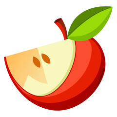 Freshly cut red apple slice with vibrant green leaf, perfect for healthy eating, food blogs, and children's educational materials, a symbol of nutrition.