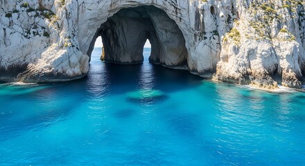 Stunning Blue Grotto Sea Caves with Crystal Clear Water in Capri Italy.