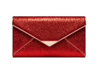 Red glittery clutch purse isolated on black background on transparent background