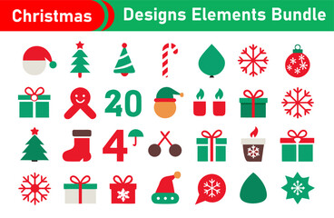 Christmas Vector Design Elements Bundle with Santa Hat Tree and Gifts