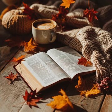 LIBRO FOGLIE E CAPPUCCINO IN AUTUNNO