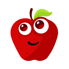 Smiling cartoon red apple character with leaf - vector illustration