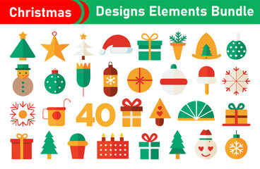 Christmas Designs Elements Bundle with Tree Star Gift Ornament and Santa Hat