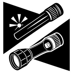 Black and White Flashlight Icon Set – Minimal Vector Illustration