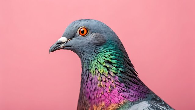 Colorful pigeon portrait on pink background adobe stock contributor high resolution photo