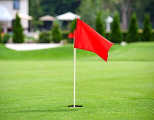 Obraz premium Red golf flag on a green fairway