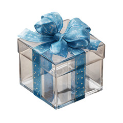 Obraz na płótnie Canvas Gift box with blue ribbon, isolated on transparent background