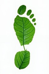 Obraz premium Vibrant Green Leaf Footprint Symbolizing Environmental Consciousness, Sustainable Living, and a Positive Impact on Nature. Eco-Friendly Footprint on a Pure White Background