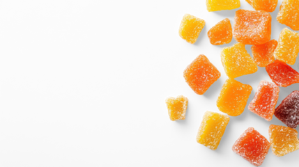 Colorful Dried Mango Cubes on Transparent Background