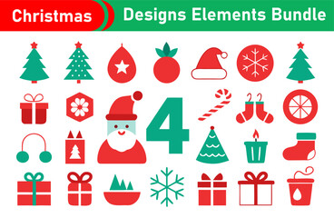 Christmas Designs Elements Bundle with Trees Santa Gifts and Holiday Decorations