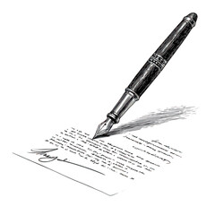 Fototapeta premium Vintage fountain pen writing a letter, retro ink sketch illustration, classic stationery graphic isolated on Transparent Background