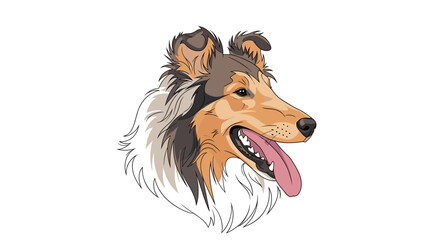 Fototapeta premium Majestic collie dog head portrait featuring a friendly expression and long fur detailed illustration