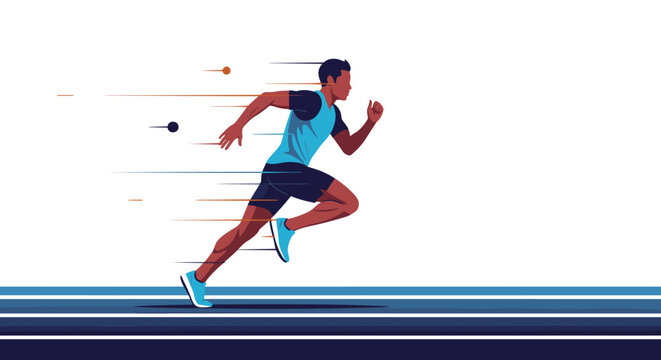 Dynamic male athlete sprinting at high speed emphasizing athleticism and motion blur for sports performance and fitness campaigns