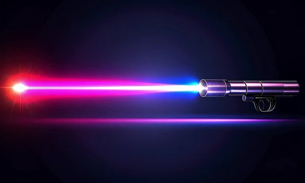 Futuristic Laser Weapon Emitting Powerful Energy Beam in Dark Space.