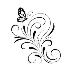 Delicate Butterfly with Floral Elements for Modern Designs Vector illustration