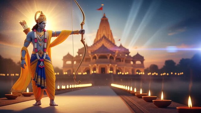 Lord Rama Aiming a Bow with an Arrow
