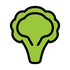 Illustration of a green broccoli floret with a thick black outline on a plain white background view