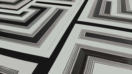 Abstract geometric pattern featuring black white and gray lines forming a maze like design layout |  editable eps vectors silhouette