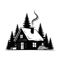 Obraz premium Cozy winter home sets vector art of winter cabin in the woods with snow and smoke vector