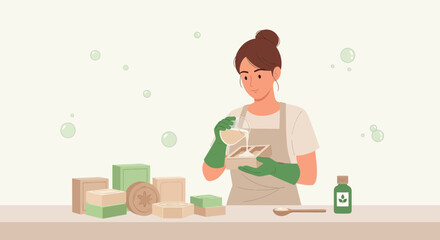 Woman Making Homemade Soap with Natural Ingredients in a Bright Studio
