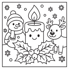 cute candle with holly bold & easy cute christmas coloring page, Whimsical Gingerbread House Coloring Pages for Kids & Adults, Christmas Coloring Pages, bold & easy cozy winter coloring book pages,