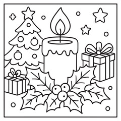 cute candle with holly bold & easy cute christmas coloring page, Whimsical Gingerbread House Coloring Pages for Kids & Adults, Christmas Coloring Pages, bold & easy cozy winter coloring book pages,