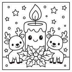 cute candle with holly bold & easy cute christmas coloring page, Whimsical Gingerbread House Coloring Pages for Kids & Adults, Christmas Coloring Pages, bold & easy cozy winter coloring book pages,