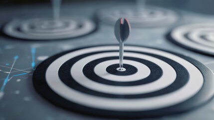 Fototapeta premium A close-up of a dart piercing a target, symbolizing focus and precision in business.