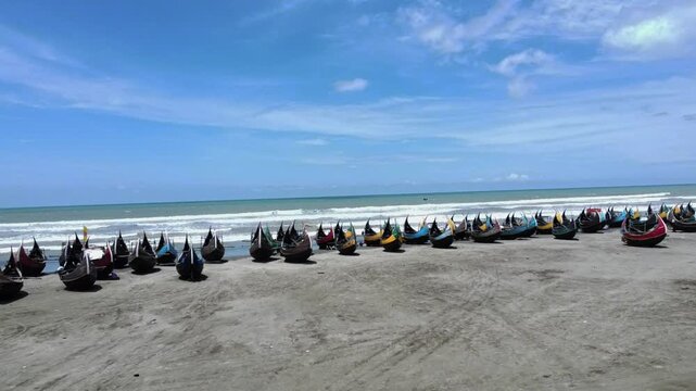 Traditional Wooden Fishermen's fishing boat, Teknaf Coxs bazar, Bangladesh. Colorful Wooden Fishing Boat On a Cox's Bazar Sea Beach With Blue Sky Background in Bangladesh.Beautiful Bangladesh Photo.