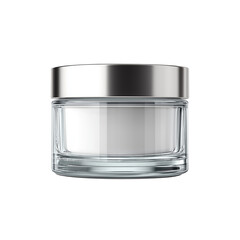 Elegant Round Glass Jar of Face Cream with Metallic Silver Lid – Isolated Transparent Background, AI-Generated Stock Image