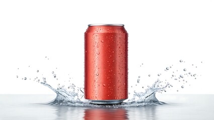 Obraz premium Refreshing Red Soda Can Splashing in Water with Droplets