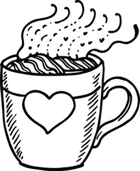 Grain textured coffee cup with steam forming a heart isolated on white background isolated on transparent background